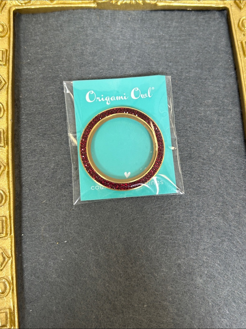 Origami Owl Large Gold Face Plate with Red Crystals Inlay